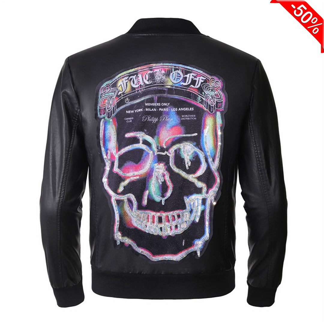 SOLA-PP New Skull Diamond Leather Jacket