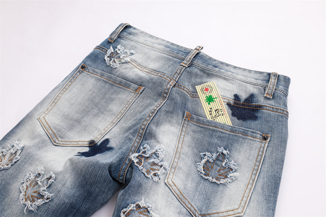 SOLA-DSQ2 New Maple Leaf Patch Man Jeans