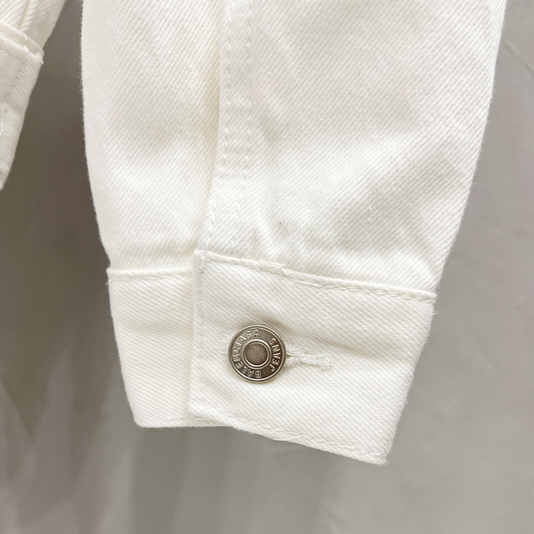 Balenciaga Men's White Logo Denim Jacket