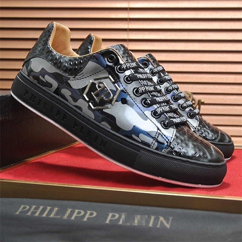 PP New Men's Lettered Leather Sneakers