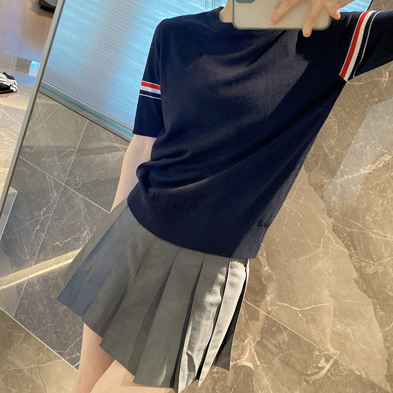 THOM BROWNE レディース ストライプ半袖Tシャツ
