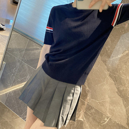 THOM BROWNE レディース ストライプ半袖Tシャツ