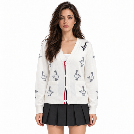 Thom Browne Swan Intarsia Knit Cardigan - Women's Spring Summer Collection