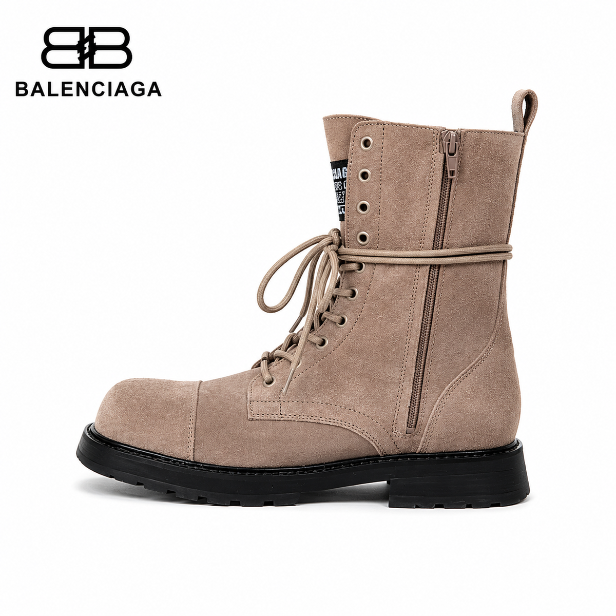 Balenciaga Logo-Print Canvas Combat Boots | Chunky Lug Sole
