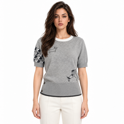 Thom Browne Embroidered Short Sleeve Sweater
