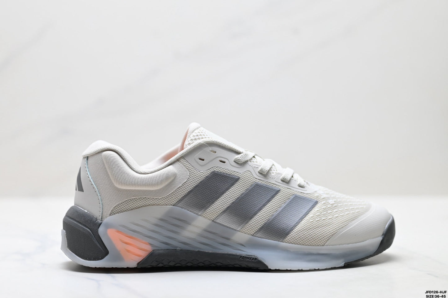 Adidas Grey White Court Shoes with Orange Accents