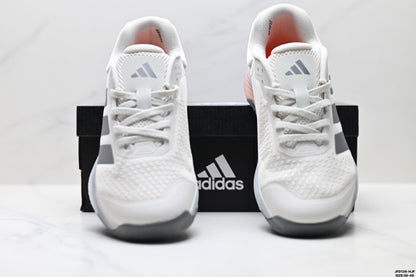 Adidas Grey White Court Shoes with Orange Accents