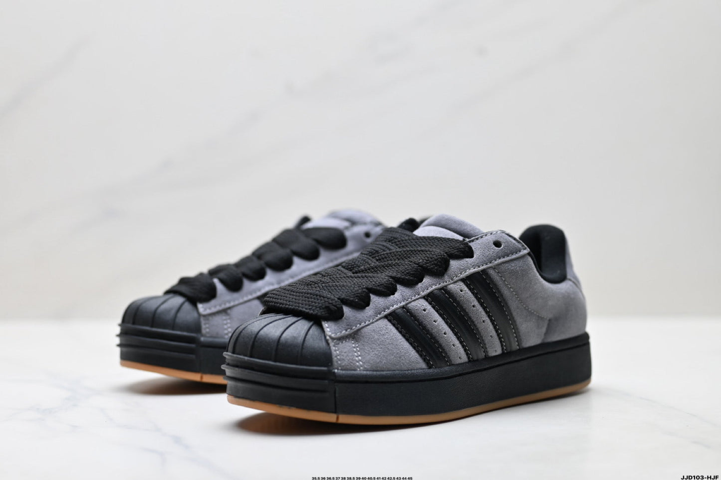 Adidas Originals Superstar Platform Grey Black Suede Sneakers