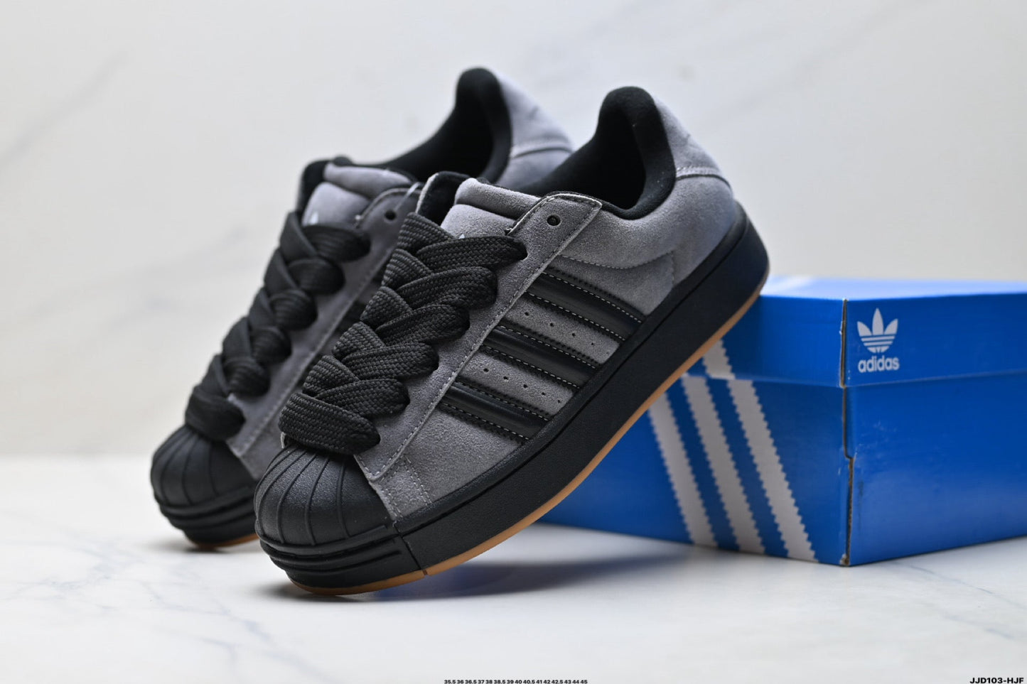 Adidas Originals Superstar Platform Grey Black Suede Sneakers
