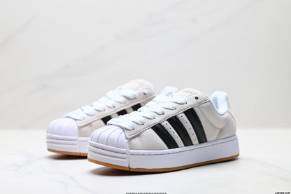 Adidas Originals Superstar Platform White Black Suede Sneakers