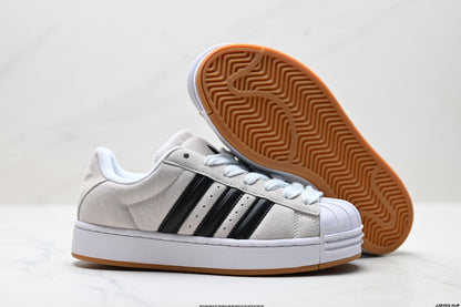 Adidas Originals Superstar Platform White Black Suede Sneakers