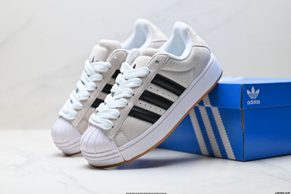 Adidas Originals Superstar Platform White Black Suede Sneakers