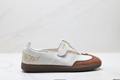 Adidas Samba Mary Jane Leather Sneakers – White Brown Retro Ballet Shoes