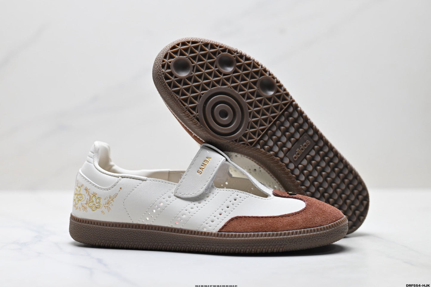 Adidas Samba Mary Jane Leather Sneakers – White Brown Retro Ballet Shoes