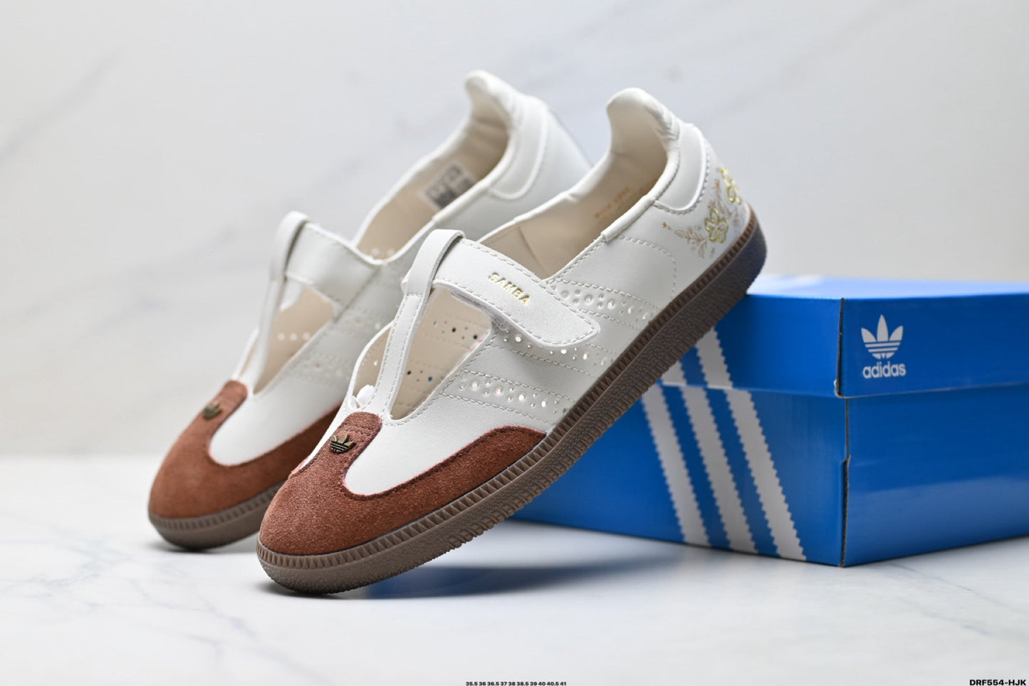 Adidas Samba Mary Jane Leather Sneakers – White Brown Retro Ballet Shoes