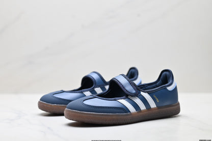Adidas Samba Mary Jane Navy Leather Sneakers – Classic Gum Sole Ballet Shoes