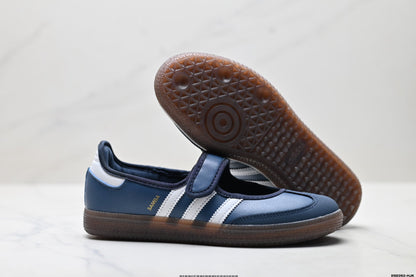 Adidas Samba Mary Jane Navy Leather Sneakers – Classic Gum Sole Ballet Shoes