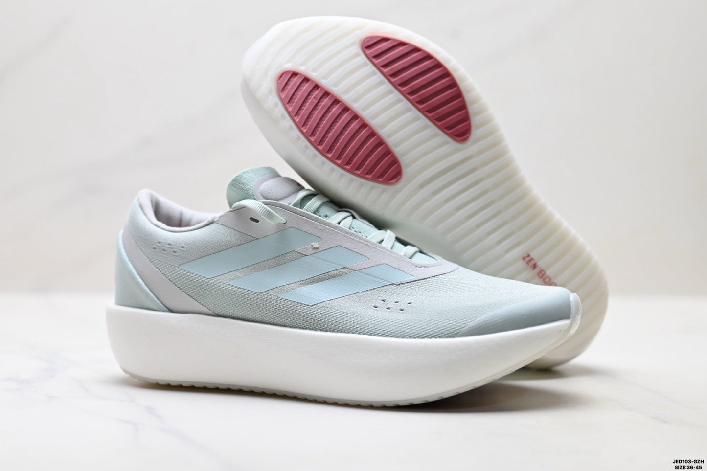 Adidas K81801550 Unisex Running Shoes #7 - White/Mint/Pink - image 4