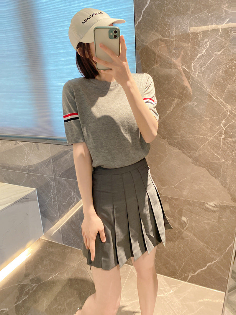 THOM BROWNE レディース ストライプ半袖Tシャツ
