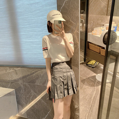 THOM BROWNE レディース ストライプ半袖Tシャツ