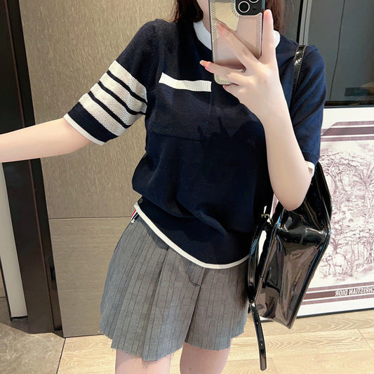 Thom Browne Women's Contrast Color Knitted T-Shirt