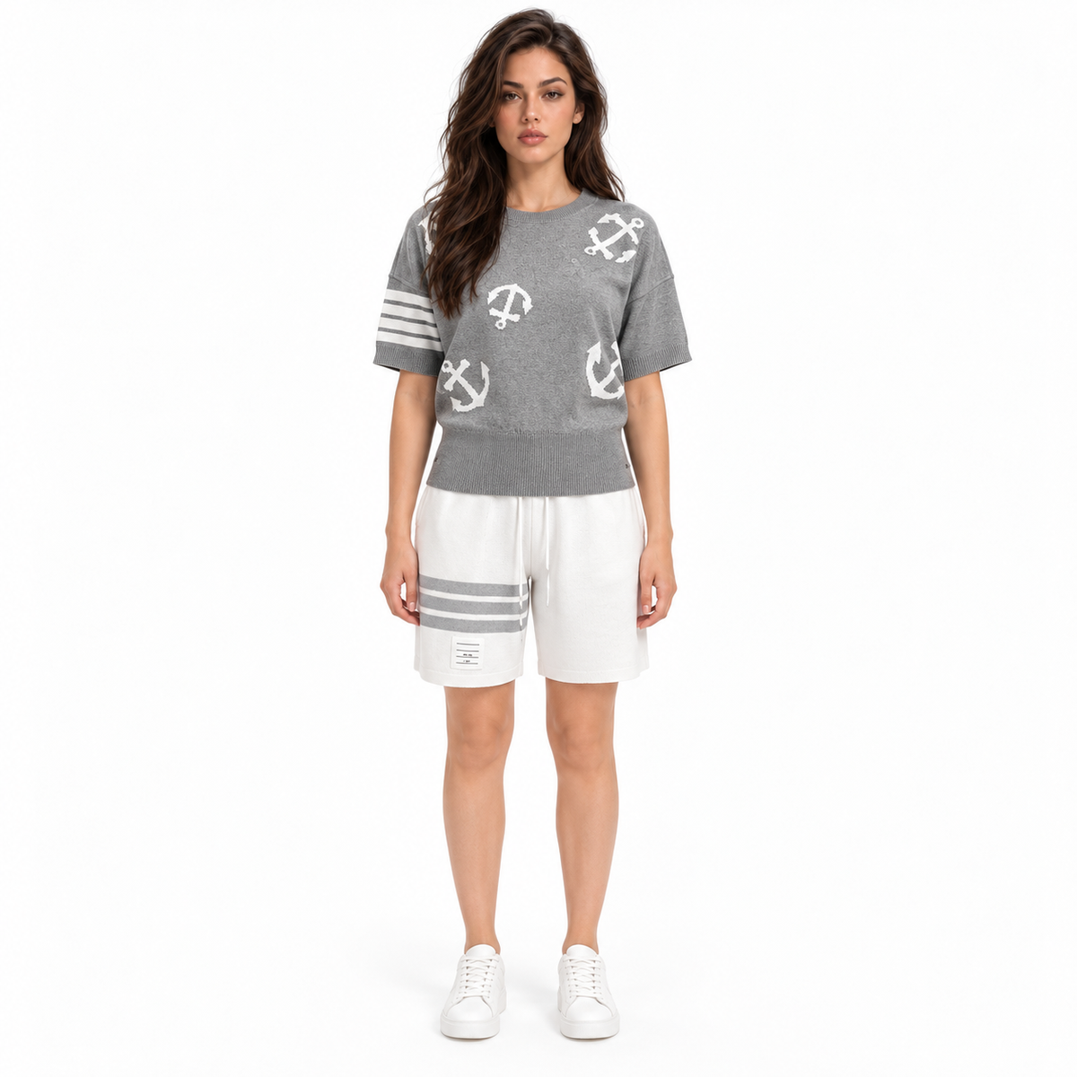 Thom Browne Women's Round Neck High Waist T-Shirt - 100% Cotton Made in Japan