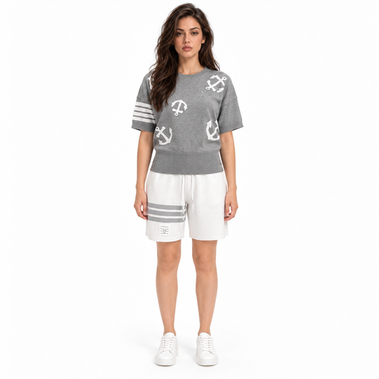Thom Browne Women's Round Neck High Waist T-Shirt - 100% Cotton Made in Japan