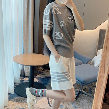 Thom Browne Women's Round Neck High Waist T-Shirt - 100% Cotton Made in Japan