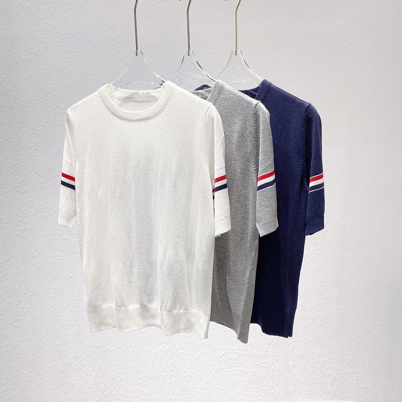 THOM BROWNE レディース ストライプ半袖Tシャツ