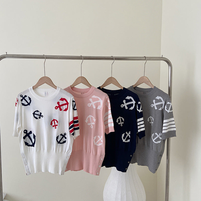 Thom Browne Women's Round Neck High Waist T-Shirt - 100% Cotton Made in Japan