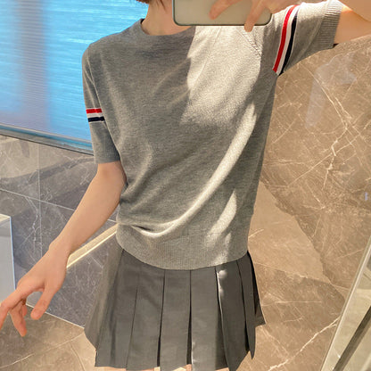 THOM BROWNE レディース ストライプ半袖Tシャツ