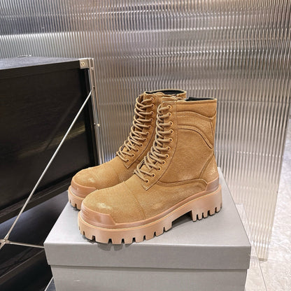 Balenciaga Logo-Print Canvas Combat Boots #01