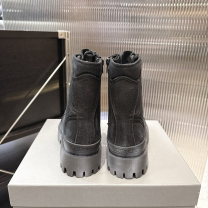 Balenciaga Logo-Print Canvas Combat Boots #01