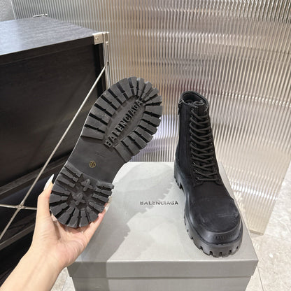 Balenciaga Logo-Print Canvas Combat Boots #01