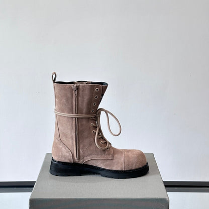 Balenciaga Logo-Print Canvas Combat Boots | Chunky Lug Sole