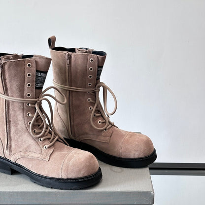 Balenciaga Logo-Print Canvas Combat Boots | Chunky Lug Sole