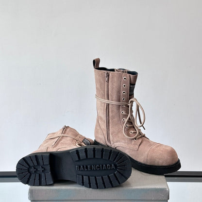 Balenciaga Logo-Print Canvas Combat Boots | Chunky Lug Sole
