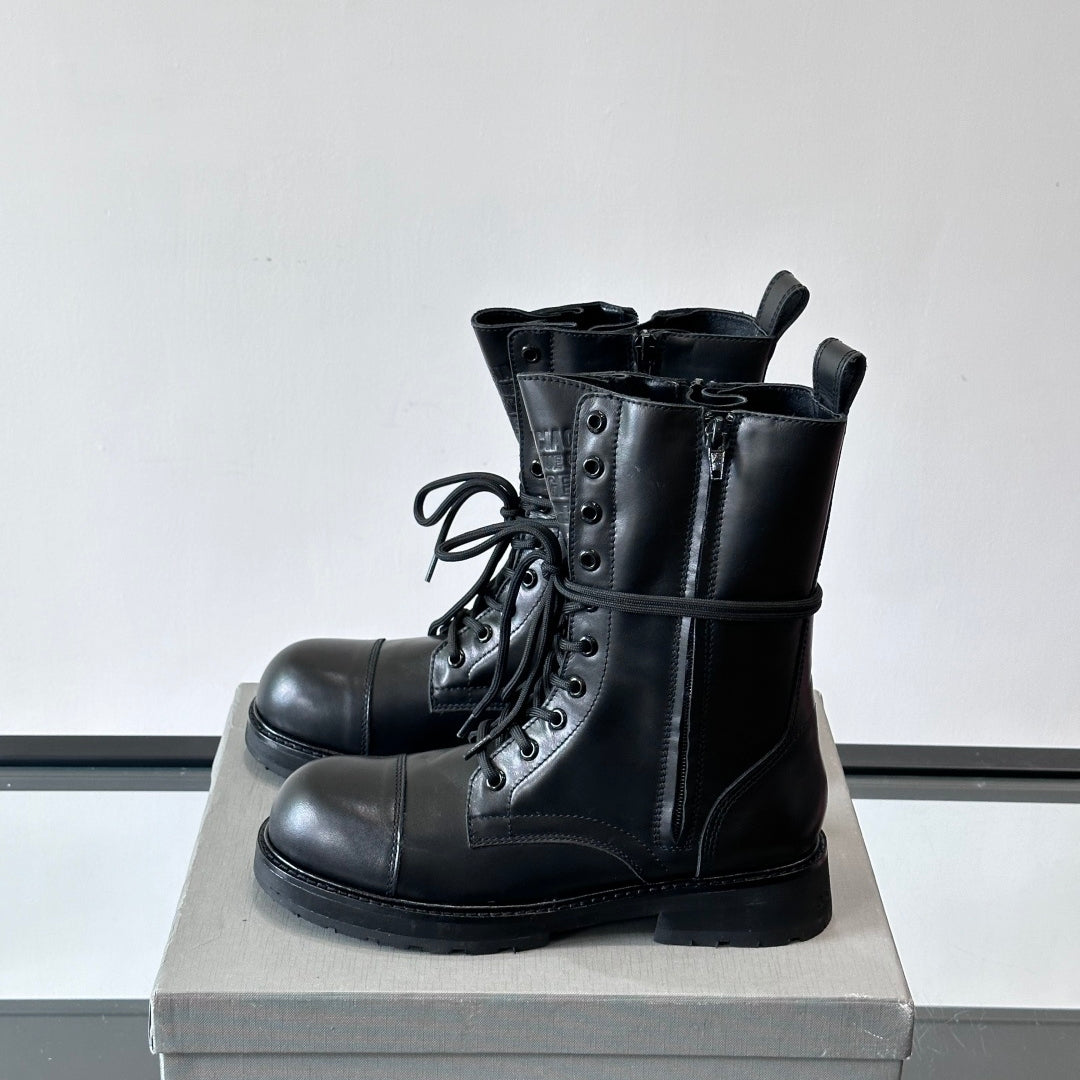 Balenciaga Logo-Print Canvas Combat Boots | Chunky Lug Sole