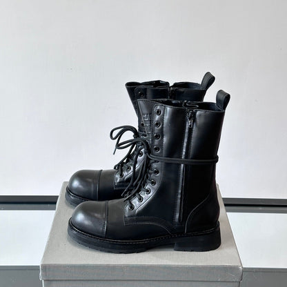 Balenciaga Logo-Print Canvas Combat Boots | Chunky Lug Sole