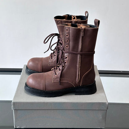 Balenciaga Logo-Print Canvas Combat Boots | Chunky Lug Sole